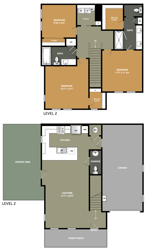 Floor plan for 3 beds, 2.5 baths, 1378 sqft